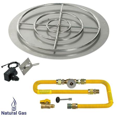 AMERICAN FIREGLASS 36 In. High Capacity Round Stainless Steel Flat Pan With Spark Ignition Kit - Natural Gas SS-RFPKIT-N-36H